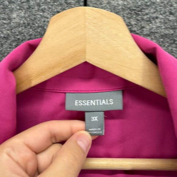 Essentials Shirt Women 3X Plus Pink Button Up Collared Short Sleeve Pleated - Picture 3 of 7